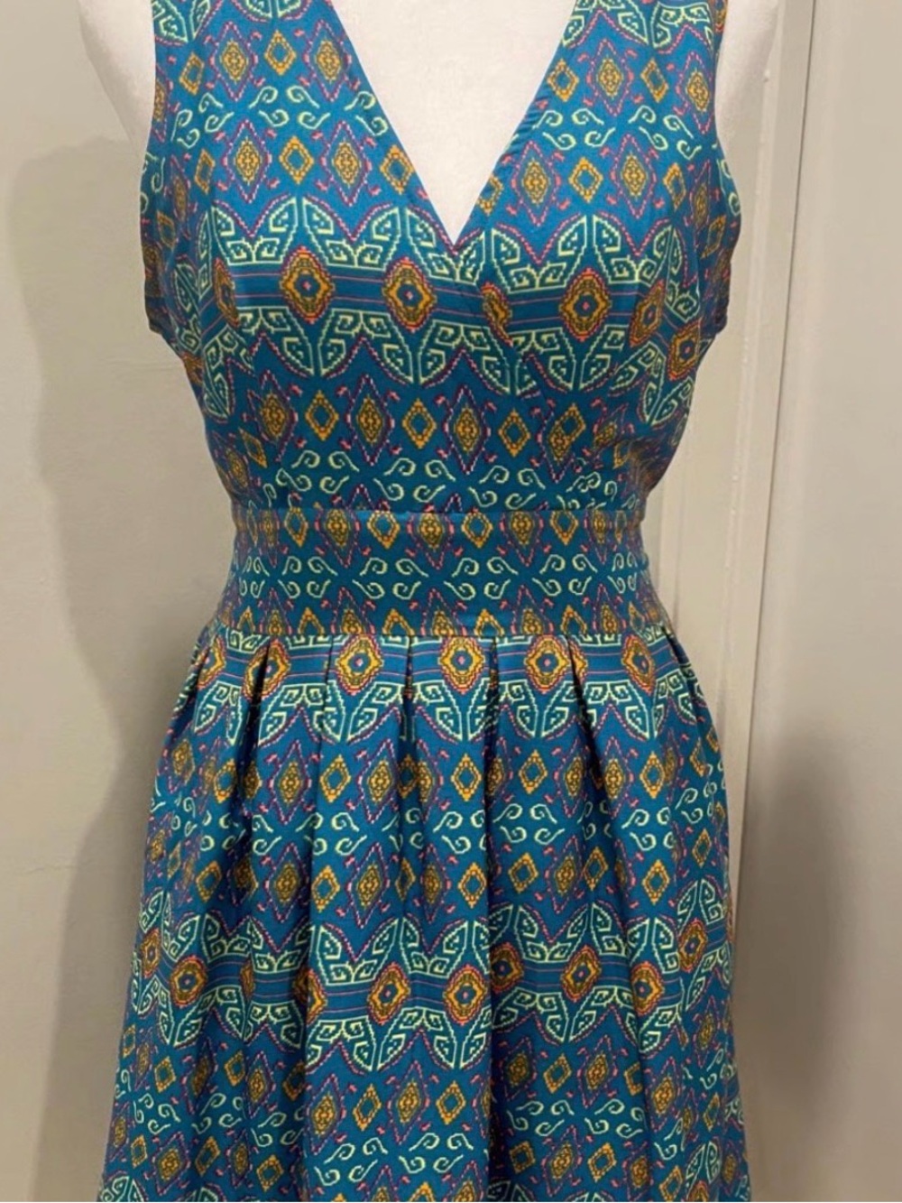 NWT! Maison Jules Sleeveless Geometric Print Fit-and-Flare Dress